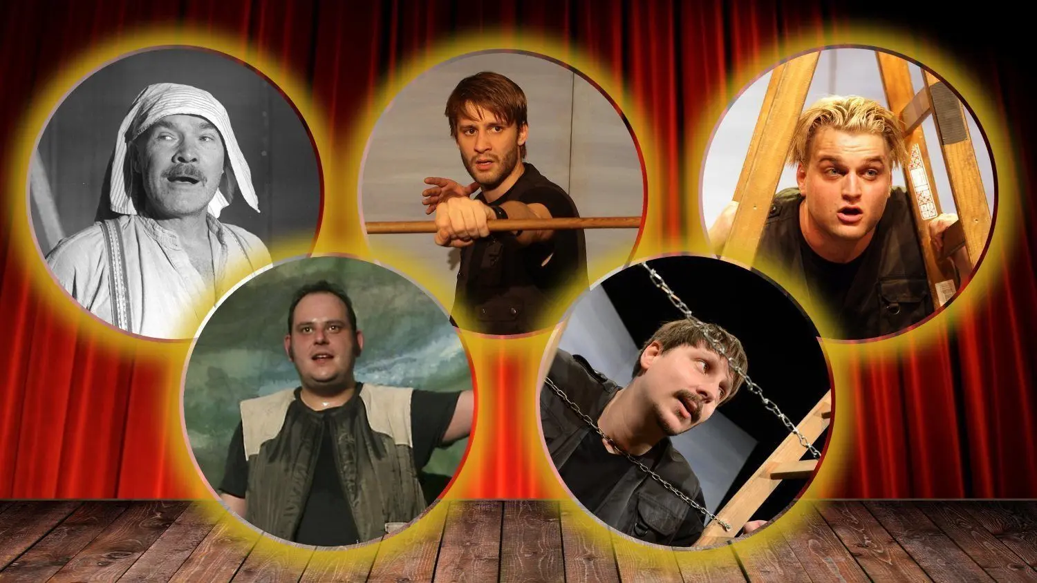Sie alle waren in Senftenberg schon Odysseus: Heinz Klevenow, Johannes Moss, Leon Haller, Wolfgang Schmitz und Tom Bartels (von oben links nach unten rechts).