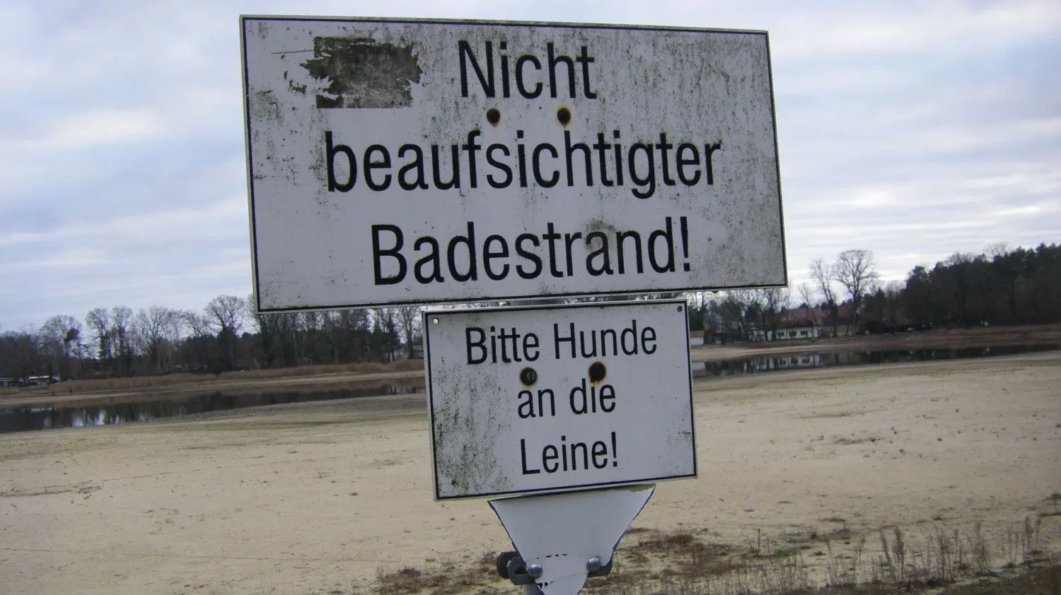 Archivbild – Der Körbaer Teich ist nur noch eine knietiefe Pfütze, auch der Strandbereich lockt kaum zum Verweilen.
