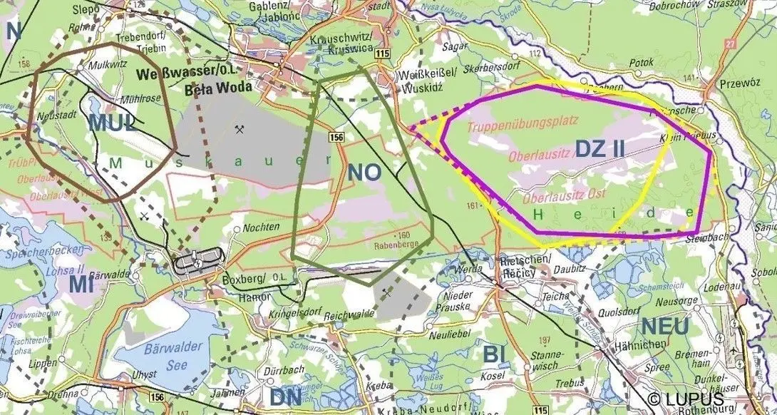 Die Karte zeigt die Gebiet der drei Wolfsrudel, in denen nun einige Tiere einen Sender haben.