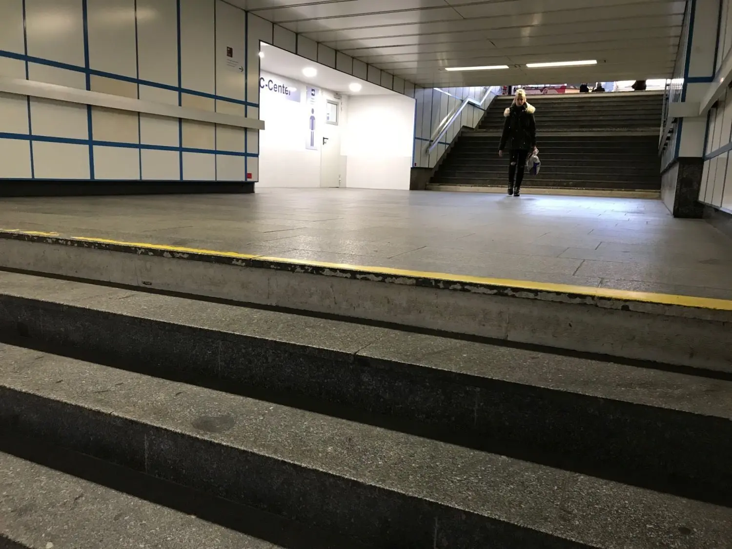 Für Menschen im Rollstuhl ist das einzige ausgeschilderte WC am Cottbuser Bahnhof eigenständig unerreichbar.