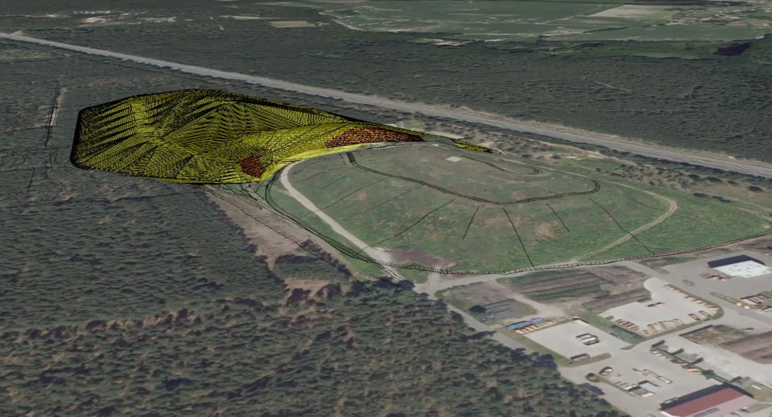 Rechts ist auf dieser Computersimulation die bereits bestehende Deponie Forst-Autobahn zu sehen, links die geplante Erweiterungsfläche.