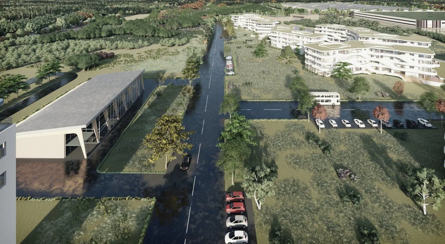 So könnte es auf dem ehemaligen Flugplatz Cottbus-Drewitz bald aussehen: Nahe der ehemaligen Empfangshalle könnten Büro- und Verwaltunsgebäude entstehen.