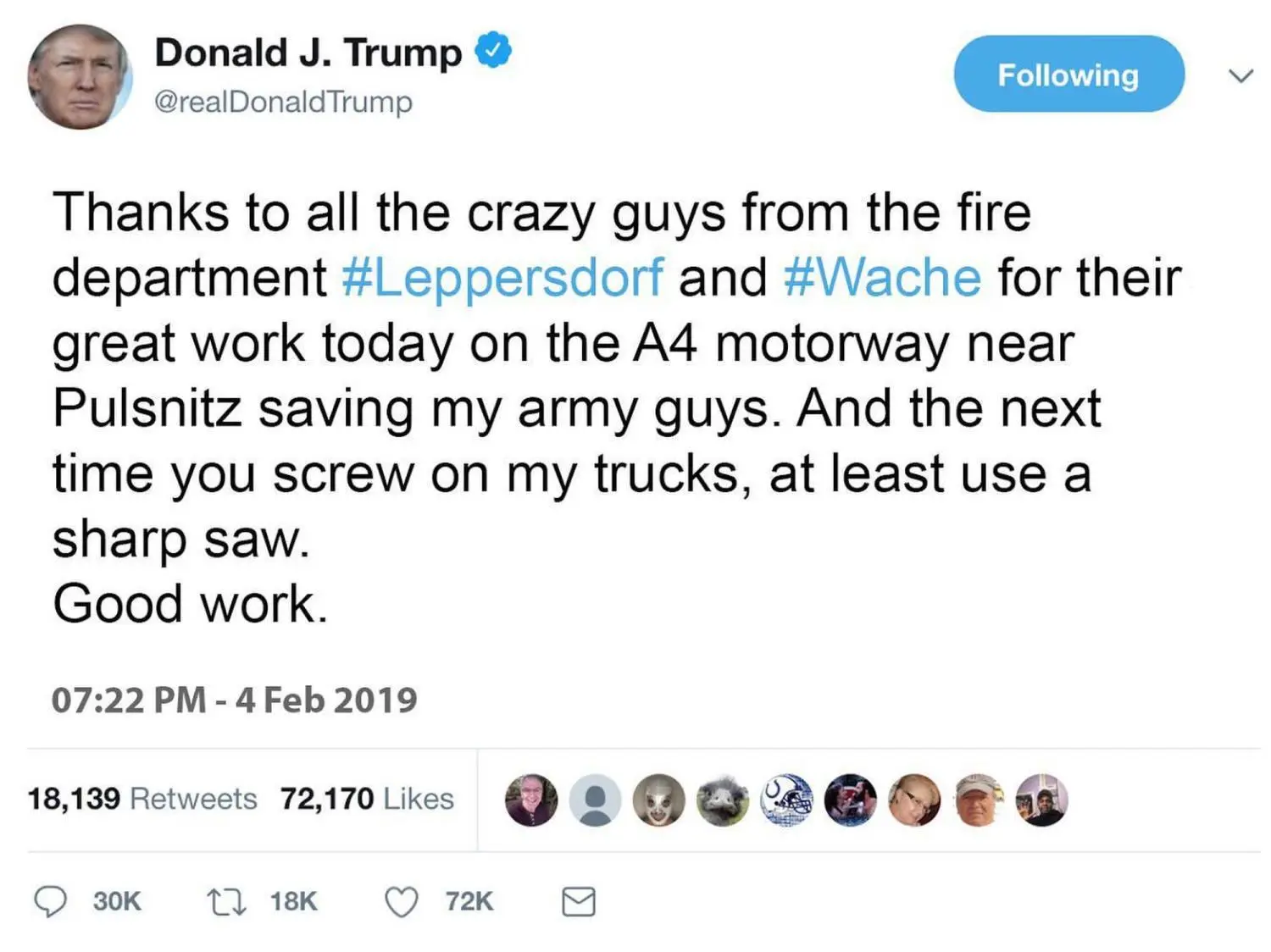 Der angebliche Tweet des US-Präsidenten.