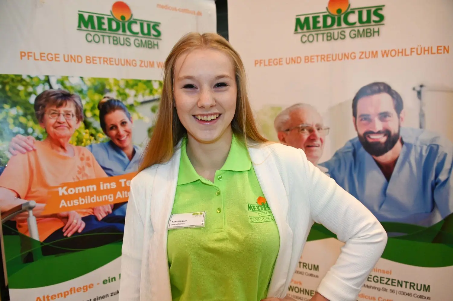 Kim Häntsch (19) ist Auszubildende im zweiten Lehrjahr zur Pflegefachkraft. Bei Medicus in Cottbus hat die junge Frau aus Sachsen ihren Traumberuf und ihre Berufung gefunden.
