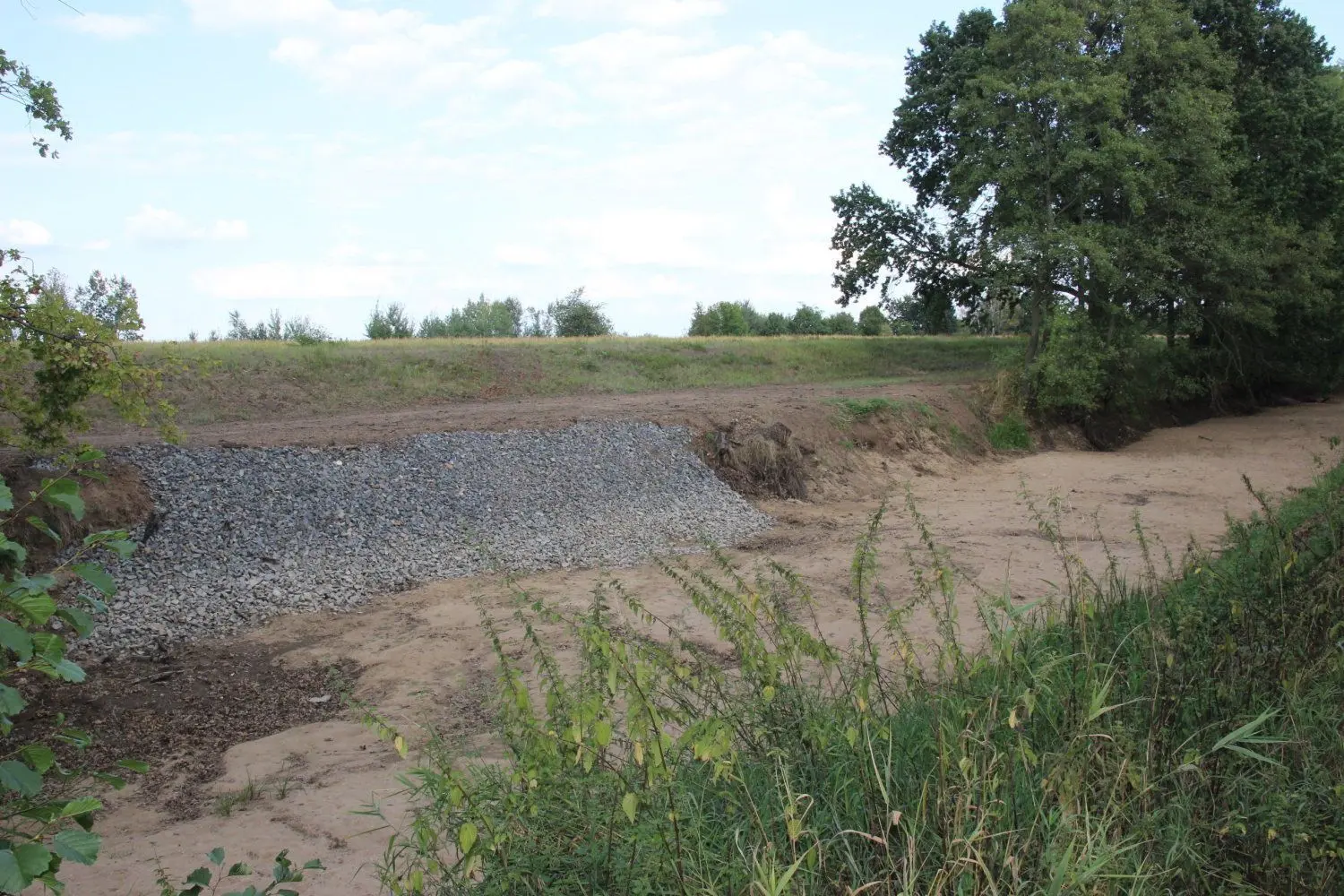 So sieht der Elsterdeich zwischen Tätzschwitz und Kleinkoschen heute aus. Derzeit ist der Fluss dort komplett ausgetrocknet.