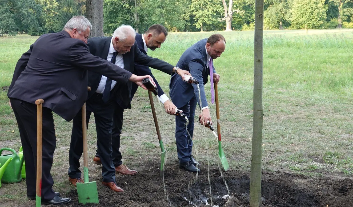 Unweit der ehemaligen Brauerei wird diese Linde mit Bier begossen. Dafür hat die Parkstiftung extra Bierflaschen mit einem Etikett der Prinzlichen Bierbrauerei bedrucken lassen. ⇥