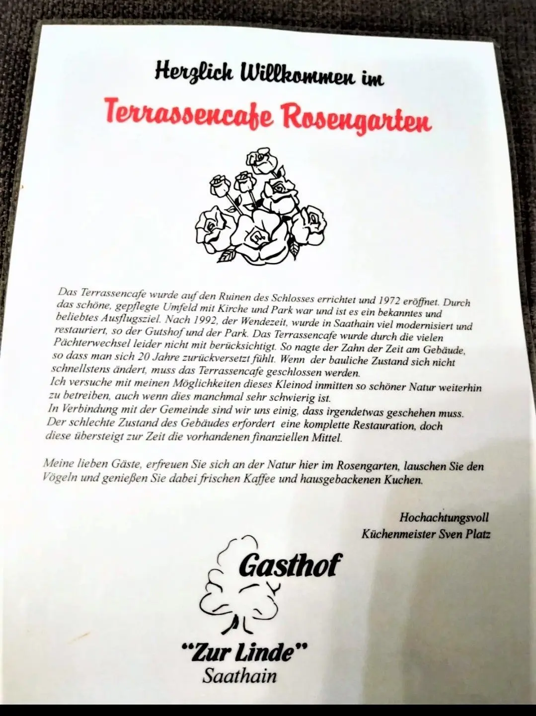 Als Betreiber hatte Sven Platz die Gemeinde als Eigentümerin und seine Gäste rechtzeitig darauf hingewiesen, dass in das Terrassencafé dringend investiert werden muss. Doch es fehlte das Geld.