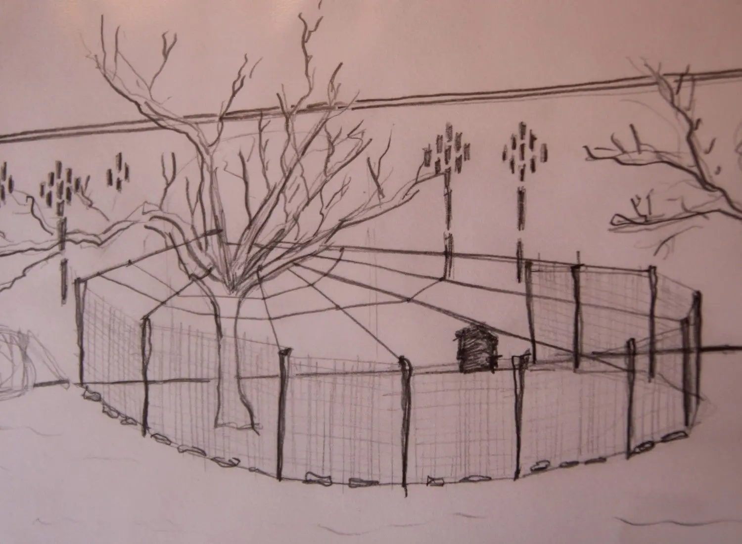 Der Garten- und Landschaftsgestalter Eddie Pineau aus Frankreich hatte 2012 einen Schutz für Greifern für den Hühnerhof in Bloischdorf entworfen. Damals zog Pineau zu Fuß, mit dem Fahrrad und anderen Verkehrsmitteln durch die Welt und blieb ein paar Wochen auf dem Pinokkiohof.