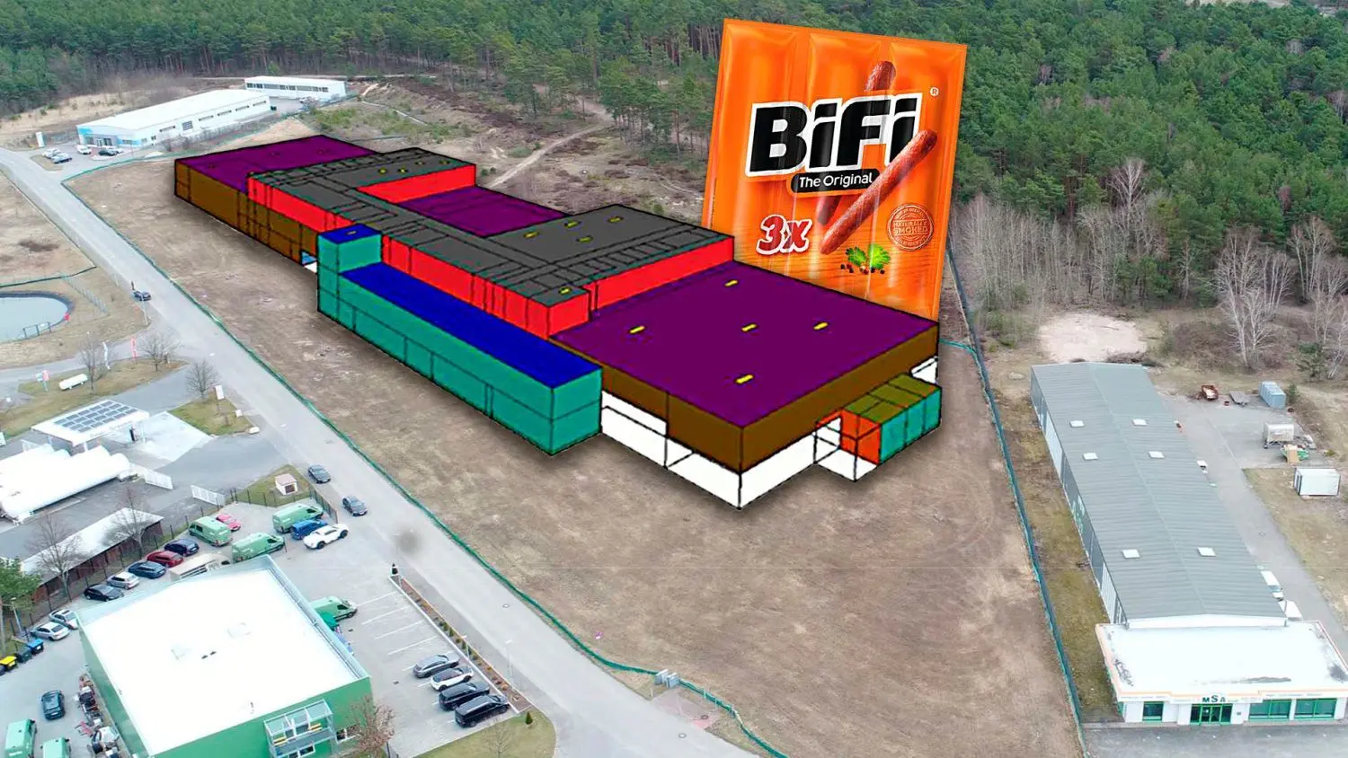 Die Firmenhalle für Bifi in Guben