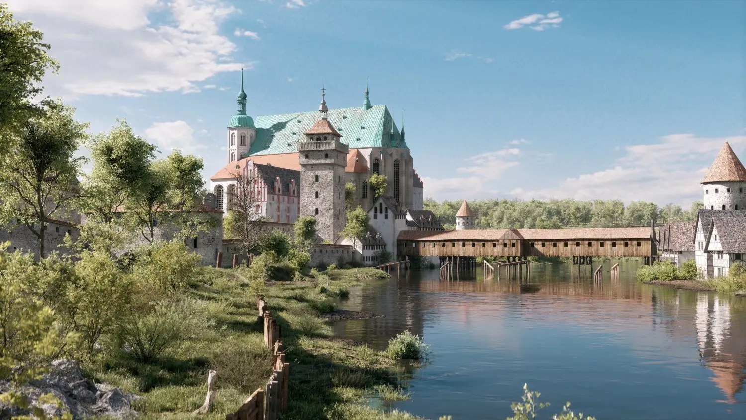 Kaum wiederzuerkennen, wäre nicht nur die Peterskirche im Bild: Görlitz im ausgehenden Mittelalter. Der virtuelle Neißeflug ermöglicht ganz neue Perspektiven.