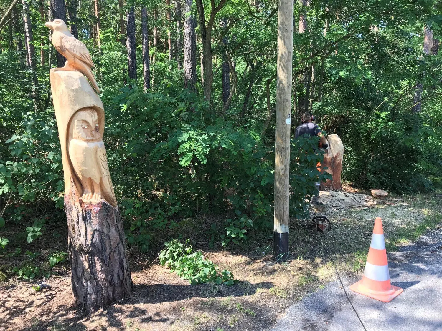 Eule und Vogel, Holzkunst hat in der Kuckucksaue in Kaltenborn einen festen Platz.