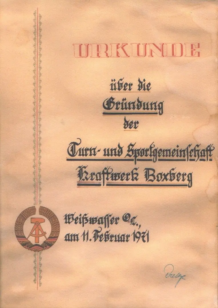 Die Gründungsurkunde der TSG.