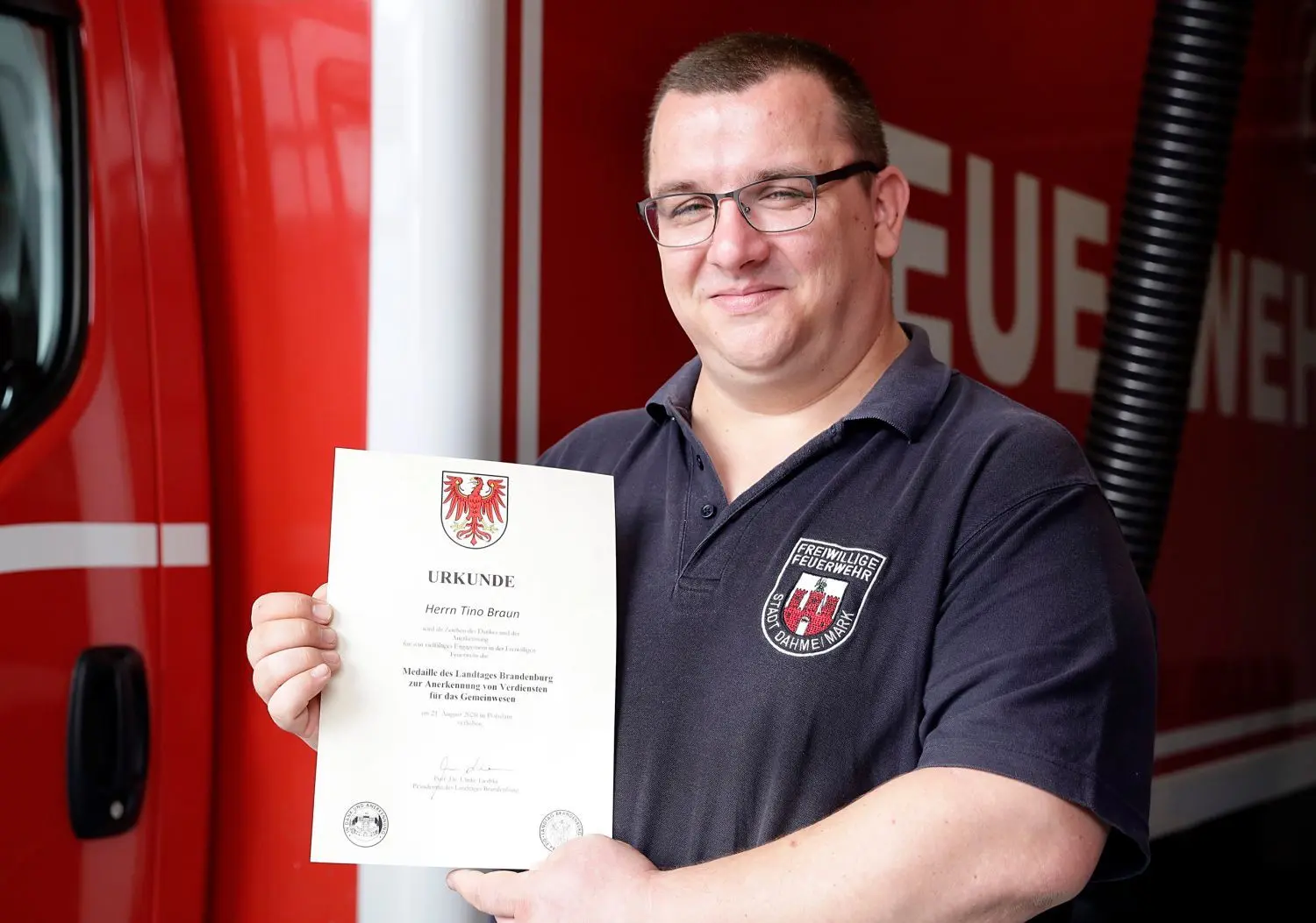 Der Dahmer Amtsjugendwart Tino Braun wurde vom Landtag für sein Engagement geehrt.