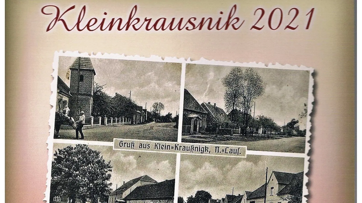Titelblatt vom historischen Jahreskalender Kleinkrausnik mit der alten „Dorfleier“, ein Scherzgedicht in Mundart.