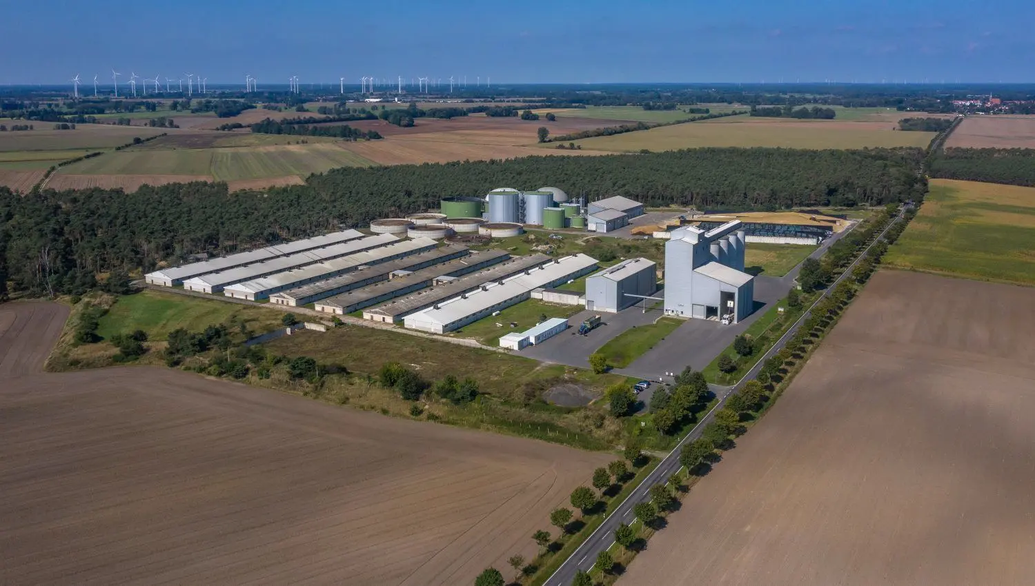 Das Betriebsgelände der Osterhuber Schweinemast GmbH Oschätzchen mit angeschlossener Biogasanlage.