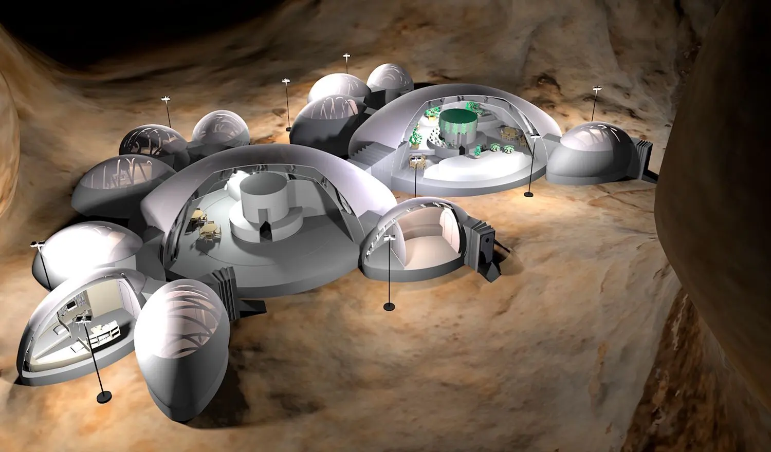 So könnte die Forschungsstation auf dem Mond aussehen. Mehrere Forschungszelte sind aneinandergekoppelt.