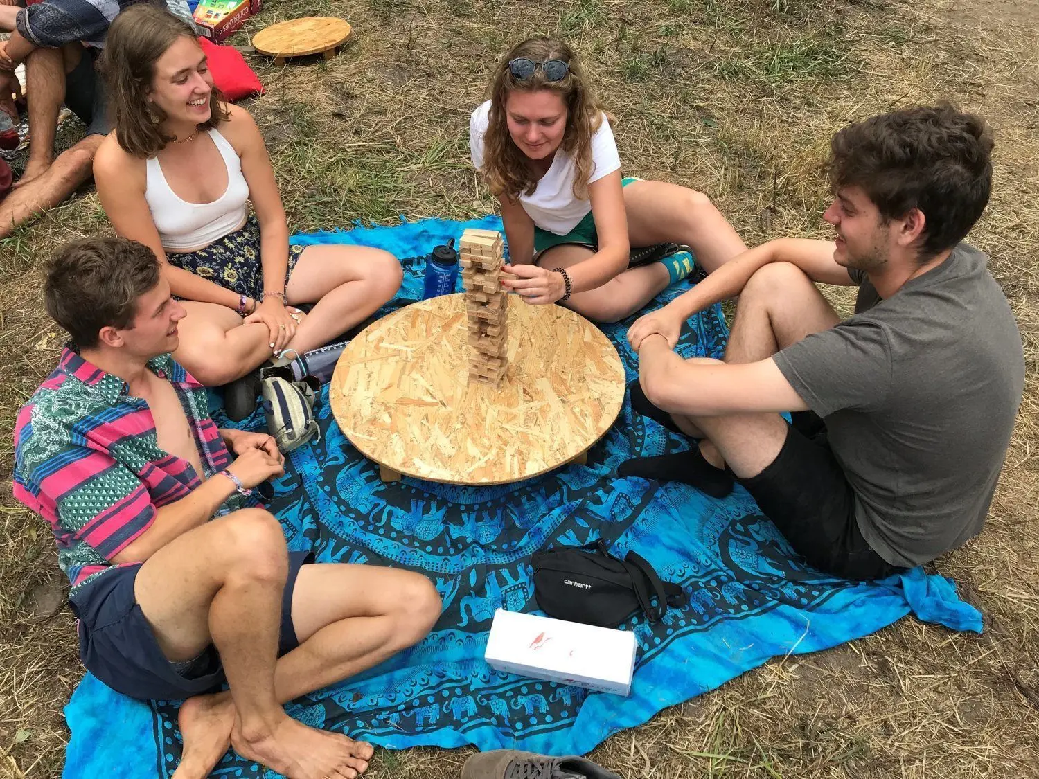 Die Wilde Möhre 2019: Eine wacklige Angelegenheit - Gäste des Wilde Möhre-Festivals bei einer Partie Jenga.