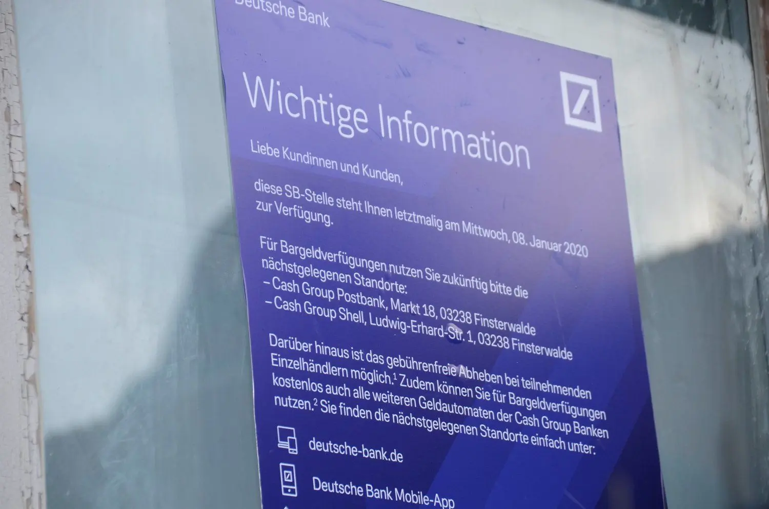 So hat sich die Deutsche Bank von ihren Kunden aus Finsterwalde und Elbe-Elster verabschiedet