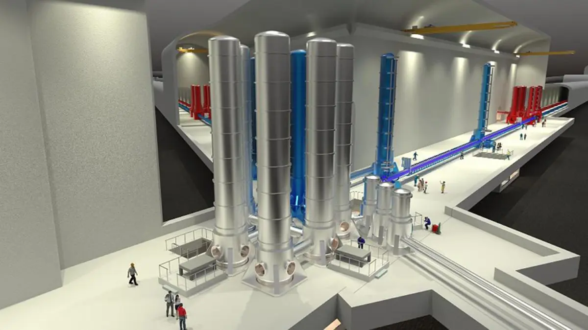Das Deutsche Zentrum für Astrophysik will im Lausitzer Granit ein unterirdisches Forschungslabor bauen. So ähnlich könnte es aussehen.
NEU_Das Einstein-Teleskop soll ein hochmodernes Observatorium für die Messung von Gravitationswellen werden. Könnte dieses riesige unterirdische Tunnelsystem in der Lausitz entstehen?