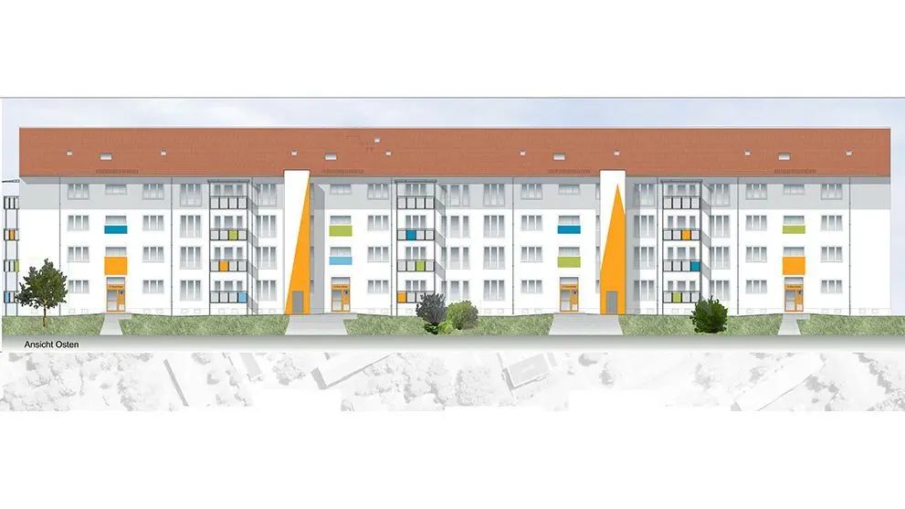 Dies ist das Farbkonzept für den Wohnblock Günter-Peters-Straße 2 bis 8. Bis auf unterschiedliche Farbnuancen ist der Plan so umgesetzt worden.