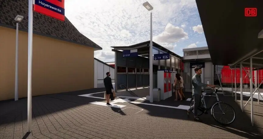 Nach dem Umbau des Bahnhofes wird sich der neue Tunnel und der Zugang seitlich neben dem Bahnhofsgebäude befinden. Jeder Auf- und Abgang bekommt auch einen Fahrstuhl.
