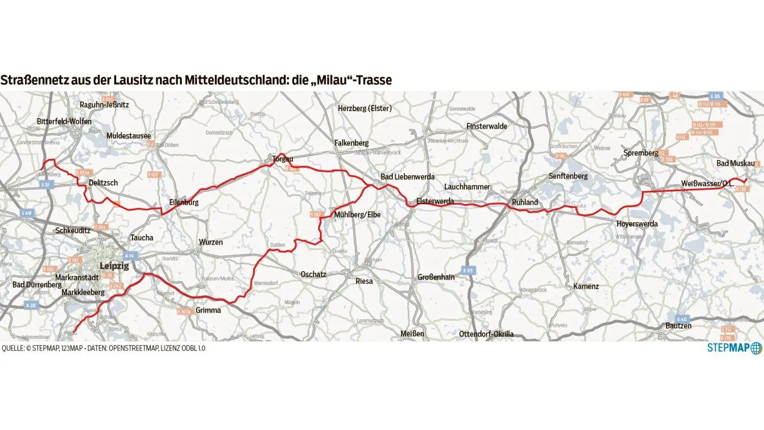 Straßennetz aus der Lausitz nach Mitteldeutschland: die „Milau“-Trasse. Elbe-Elster würde davon profitieren.