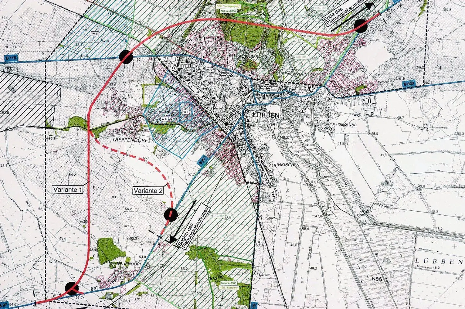 Aktueller Stand: Die Trasse für die durchgezogene rote Linie ist geprüft und wird in der Grobplanung zur Abstimmung noch im Sommer vorgelegt. Doch die strittigen Punkte bleiben.