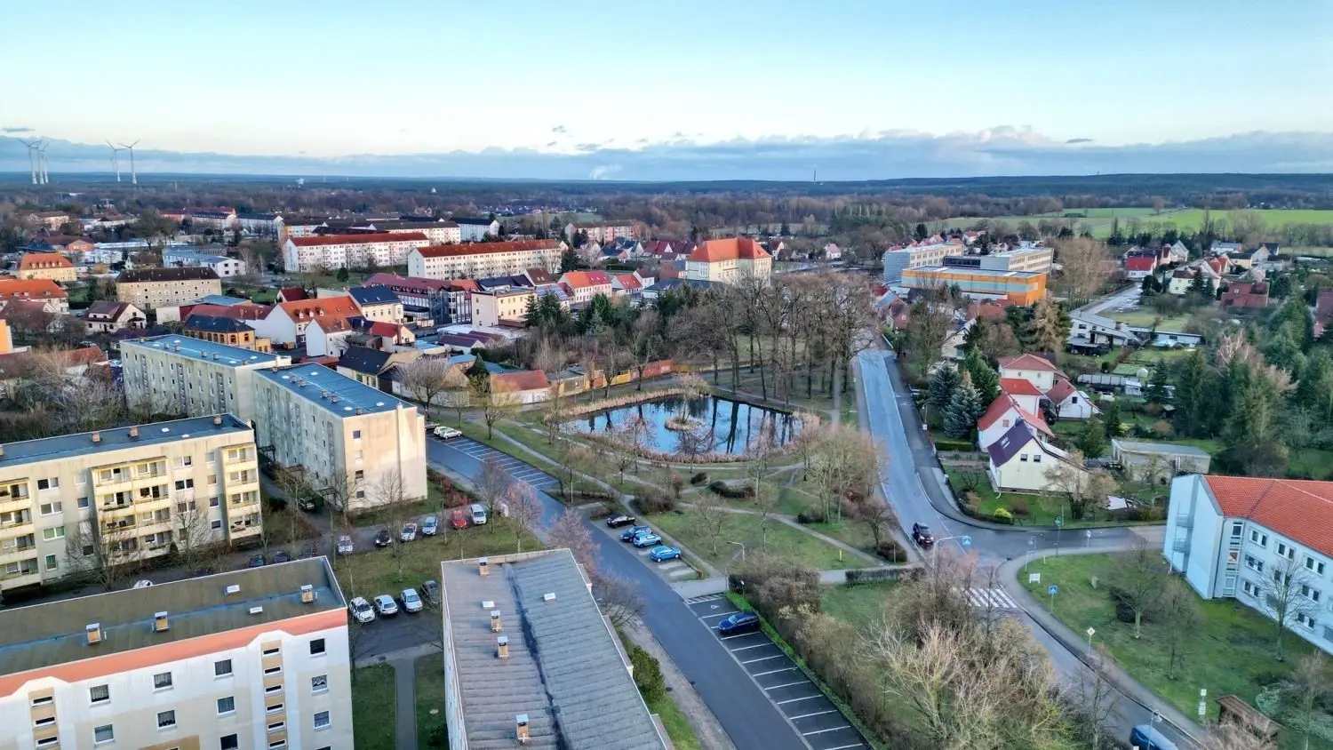 Am Springteich in Calau (Bildmitte) sind in jüngster Zeit zahlreiche Fische verendet. Was steckt dahinter?