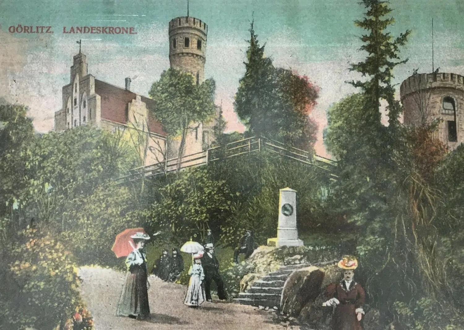Dieses historische Bild von der Landeskrone hängt eingerahmt im Hotel auf dem 420 Meter hohen Hausberg von Görlitz.