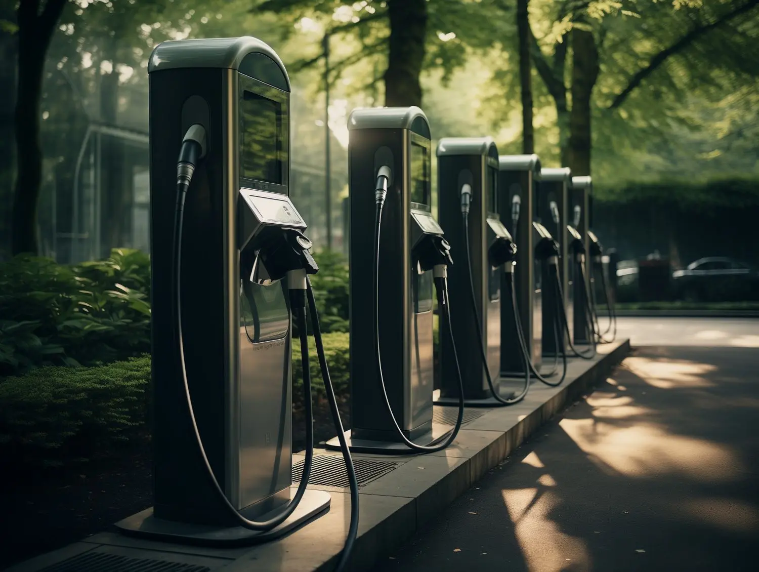 Öffentliche Ladesäulen für E-Autos in einer Innenstadt. So könnte es dank einer Bundesförderung bald auf dem Parkplatz am Planetarium, direkt an der B87 aussehen. Braucht Herzberg das?