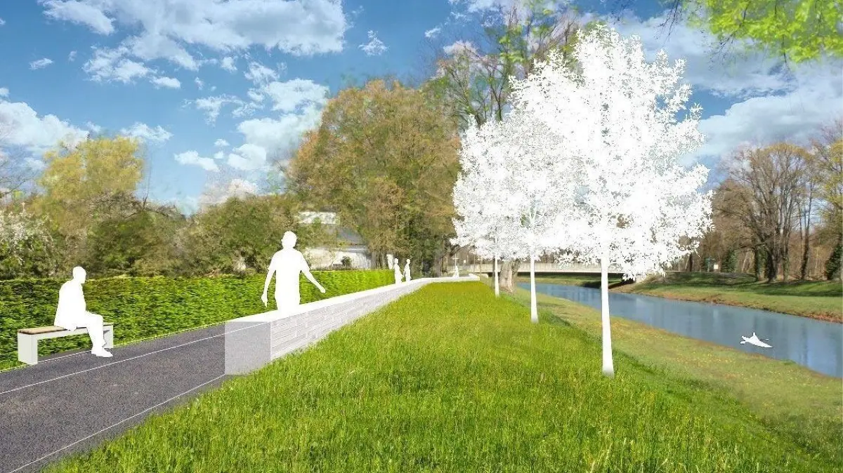 Hochwasserschutz Schwarze Elster Bad Liebenwerda: der Abschnitt zwischen Mühlgraben am Wonnemar–Wehr und der Brücke über die Dresdner Straße.
Hochwasserschutz Schwarze Elster Bad Liebenwerda
