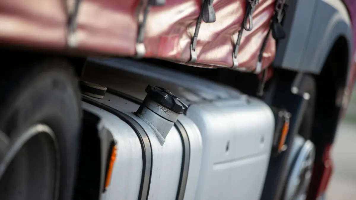 Weil ein Sattelzugfahrer offenbar von der Sonne geblendet wurde, fuhr er auf seinen Vordermann und schob diesen auf das nächste Fahrzeug auf. (Symbolbild)
ARCHIV - 21.03.2022, Nordrhein-Westfalen, Siegburg: Der Dieseltank eines Lastkraftwagens. Neue Lastwagen und Busse sollen in der EU einem Vorschlag der EU-Kommission zufolge deutlich weniger klimaschädliches CO2 ausstoßen dürfen. (zu dpa: «Feldjäger der Bundeswehr helfen verunglückten Lkw-Fahrer auf A20») Foto: Thomas Banneyer/dpa +++ dpa-Bildfunk +++