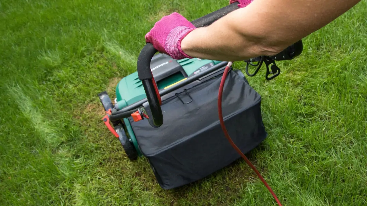 Vertikutierer im Garten: ILLUSTRATION - Vertikutieren - das bedeutet, dem Rasen einen Sauerstoff-Boost zu geben. (zu dpa: «Rasen vertikutieren: kleine Schnitte mit großer Wirkung») Foto: Christin Klose/dpa-mag - Honorarfrei nur für Bezieher des Dienstes dpa-Magazin +++ dpa-Magazin +++