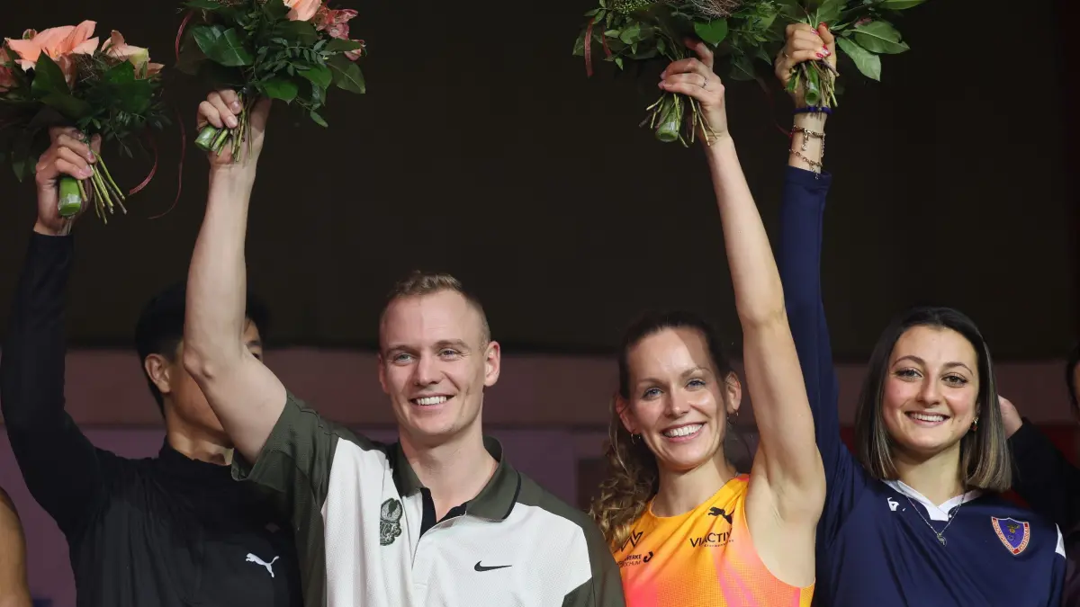21, Internationales Springermeeting in Cottbus, 29.01.2025: Gewinner Sam Kendricks (USA), Stabhochsprung Männer und Gewinnerin Christina Honsel (GER, TV Wattenscheid), Hochsprung Frauen