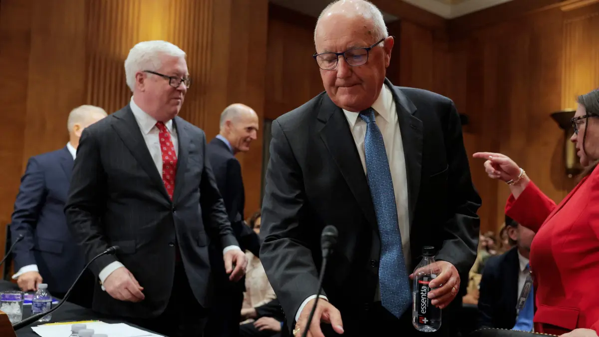 Ambassador Nominees To Canada And Mexico Testify In Senate Hearing: WASHINGTON, DC - MARCH 13: George Glass (L), nominee to be U.S ambassador to Japan, and Peter Hoekstra (R), nominee to be U.S ambassador to Canada, arrive to a Senate Foreign Relations committee nomination hearing in the Dirksen Senate Office Building on March 13, 2025 in Washington, DC. Senators questioned the nominees on a range of topics pertaining to United States interests including trade, security and resources. Anna Moneymaker/Getty Images/AFP (Photo by Anna Moneymaker / GETTY IMAGES NORTH AMERICA / Getty Images via AFP)