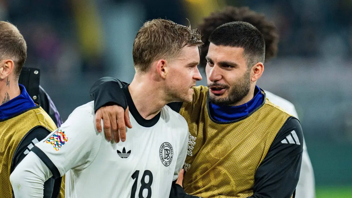 23.03.2025, Deutschland vs. Italien, Nations League, Viertelfinale-Rückspiel Maximilian Mittelstädt Deutschland, 18 Deniz Undav Deutschland, 13 *** 23 03 2025, Germany vs Italy, Nations League, quarter-final second leg Maximilian Mittelstädt Germany, 18 Deniz Undav Germany, 13 Copyright: xBahhoxKarax