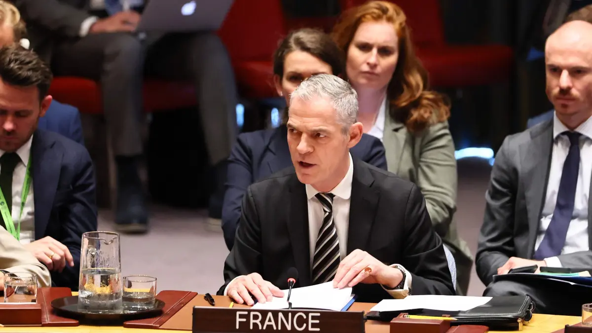 United Nations Security Council Meets To Discuss Israel's Strikes On Iran: NEW YORK, NEW YORK - JUNE 13: Jérôme Bonnafont, Permanent Representative of France to the UN, speaks during a UN Security Council meeting on threats to international peace and security at the United Nations Headquarters on June 13, 2025 in New York City. Iran called for an emergency UN Security Council meeting to try and hold Israel accountable for its attack across Iran, which targeted nuclear facilities and killed senior nuclear scientists, top government officials, Iran’s highest-ranking military officer, and the head of the Islamic Revolutionary Guard Corps. The Israeli airstrikes killed at least 86 people and injured over 300. Iran has begun its retaliation by firing ballistic missiles and drones at Israel. Michael M. Santiago/Getty Images/AFP (Photo by Michael M. Santiago / GETTY IMAGES NORTH AMERICA / Getty Images via AFP)