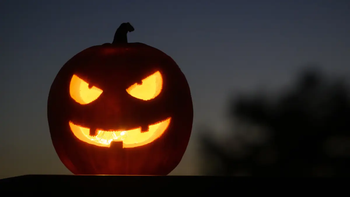 Als Halloween-Dekoration steht ein ausgehöhlter, beleuchteter Kürbis mit einem geschnitzten grinsenden Gesicht in einem Garten in Daillens, Schweiz. (zu dpa: «Halloween lädt zu Grusel-Spaß ein») +++ dpa-Bildfunk +++