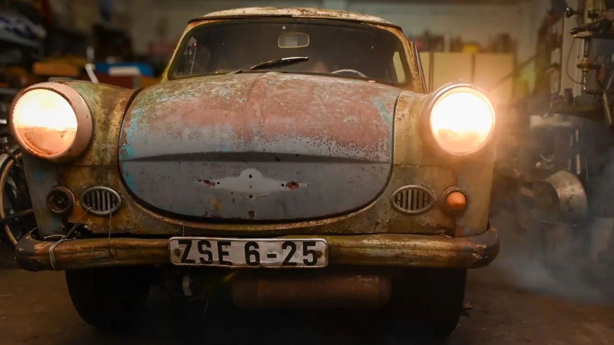 Läuft wieder: Der alte Trabant stand Jahrzehnte auf einer Wiese. Noch sind einige Handgriffe zu erledigen. Aber der Wagen mit seiner einzigartigen Patina soll erhalten bleiben.