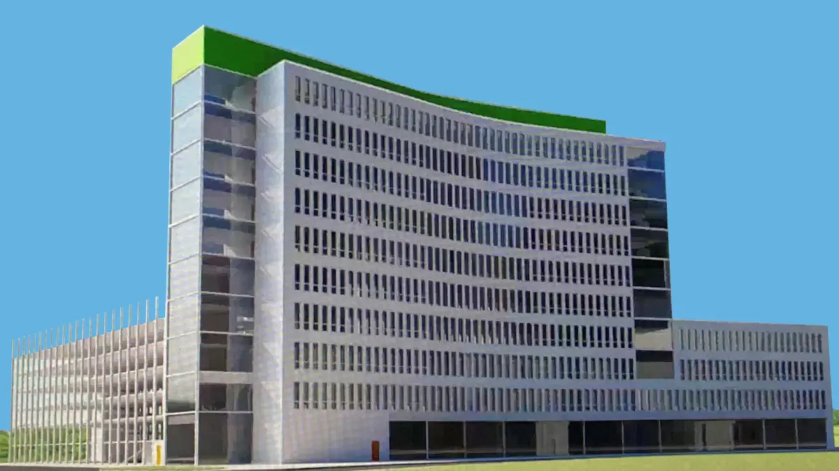 Bahn-Tower ohne DB-Logo_Visionen für das neue Cottbuser Bahnwerk, vorgestellt am 19.05.2021 - So ähnlich könnte sich Cottbus in ein paar Jahren am Nordausgang des Bahnhofstunnels, seinen Bewohnern und Besuchern präsentieren.