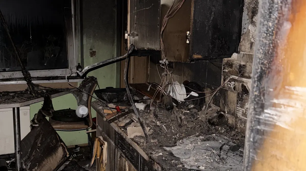 Die Küche im Zuhause der Pohlands in Schwarzheide ist nach dem Brand völlig zerstört.