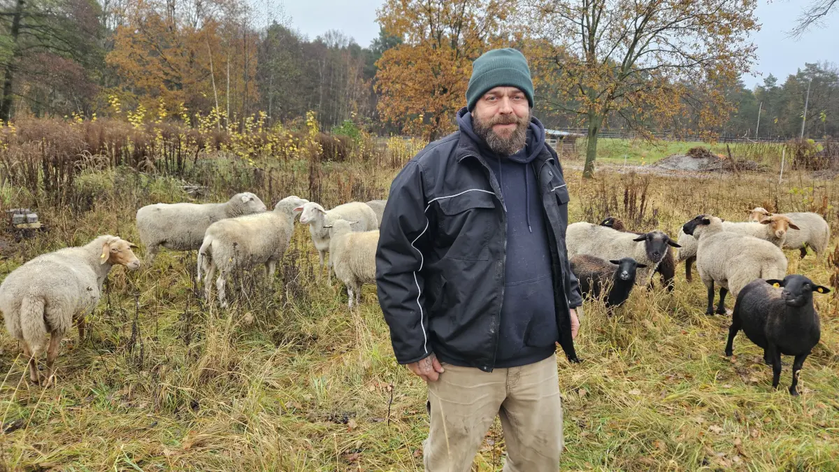 Martin Bilek auf der Koppel in Hohenbocka, umgeben von seiner Schafherde – zwischen Leidenschaft, Verantwortung und Herausforderungen.