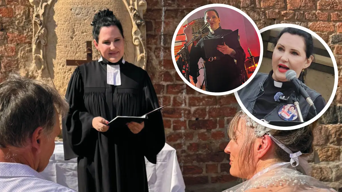 Spontan und wandelbar: Pfarrerin Simone Lippmann-Marsch beim Pop-up-Gottesdienst, beim Konzert-Gottesdienst und in ihrer Biker-Weste.