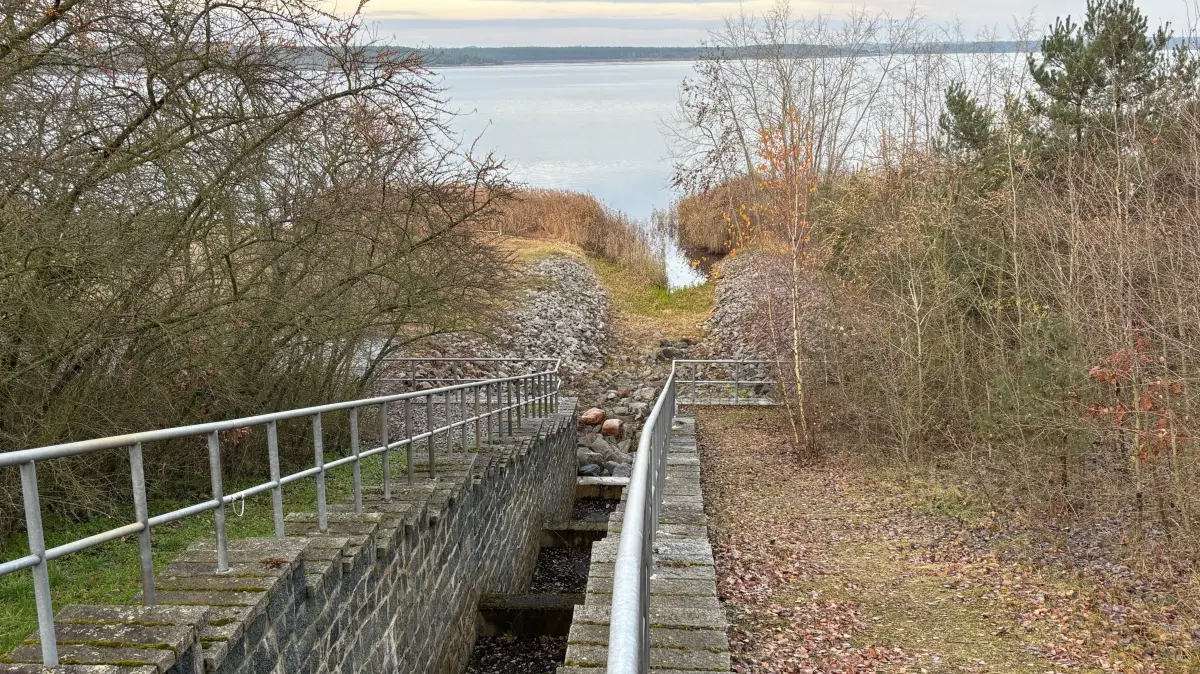 Blick auf den Einleiter auf den See, dessen Fläche perspektivisch um fast 100 Hektar anwachsen soll. Das Gewässer befindet sich in der Gemeinde Elsterheide.