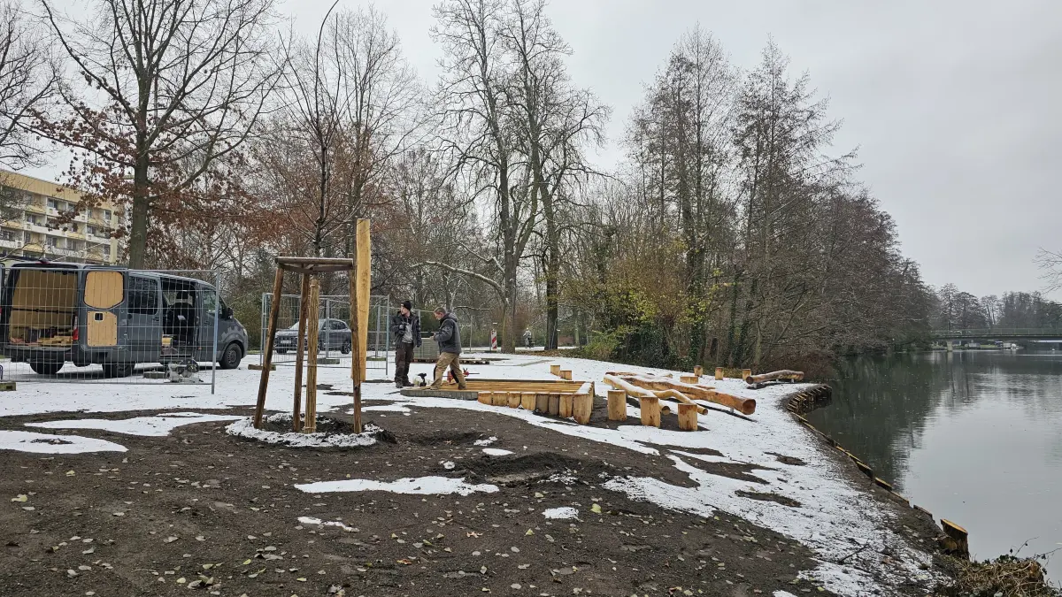 Baustelle neuer Bootsanleger am Kleinen Spreewehr in Cottbus