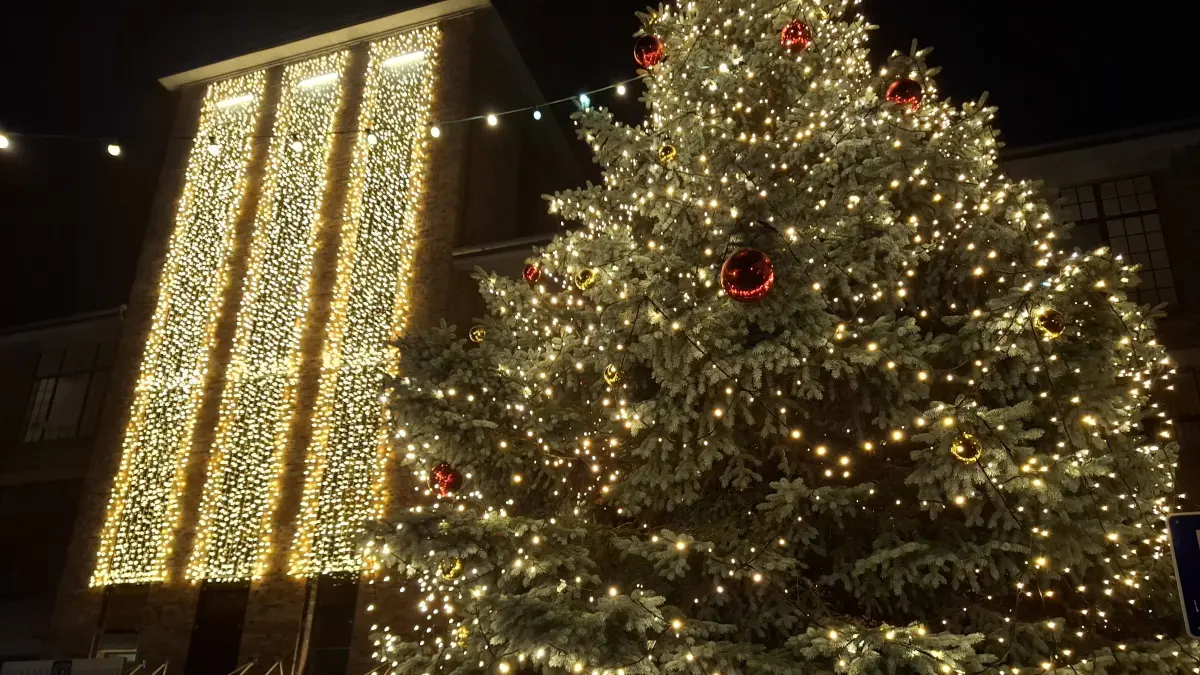 Das Lichtermeer auf dem Friedrich-Wilke-Platz in Guben zieht die Blicke auf sich.