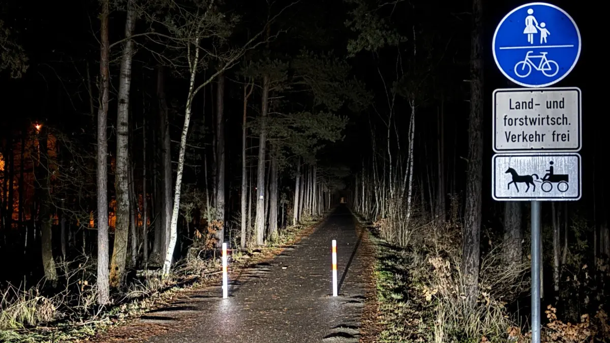Dieses ist ein von zwei Poller-Paaren auf der Piste zwischen Hosena und Großkoschen. Die Verbindung steht nur Radfahrern, Fußgängern und speziell Berechtigten zur Verfügung.