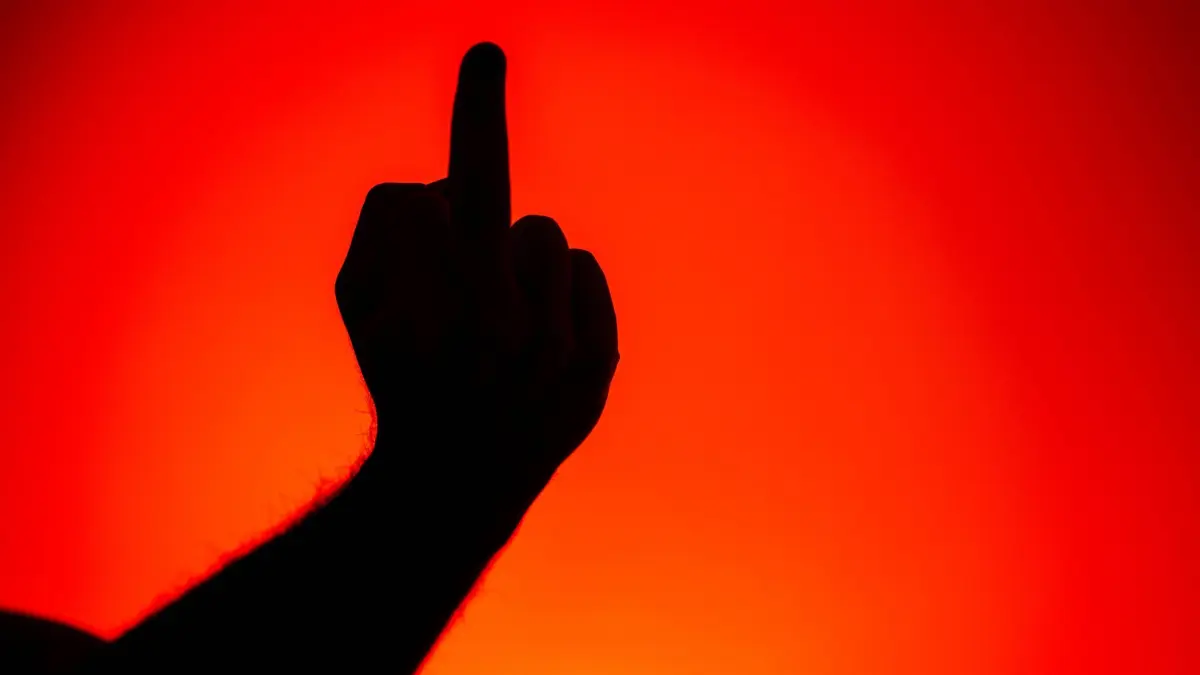Polizei misst starke Zunahme von Beleidigungen gegen Politiker: ILLUSTRATION - 12.06.2024, Bremen: Ein Mittelfinger wird gezeigt. Immer häufiger ermittelt die Polizei gegen Menschen, die in Politiker beleidigt haben sollen. (zu dpa: «Polizei misst starke Zunahme von Beleidigungen gegen Politiker») Foto: Sina Schuldt/dpa/dpa-tmn +++ dpa-Bildfunk +++