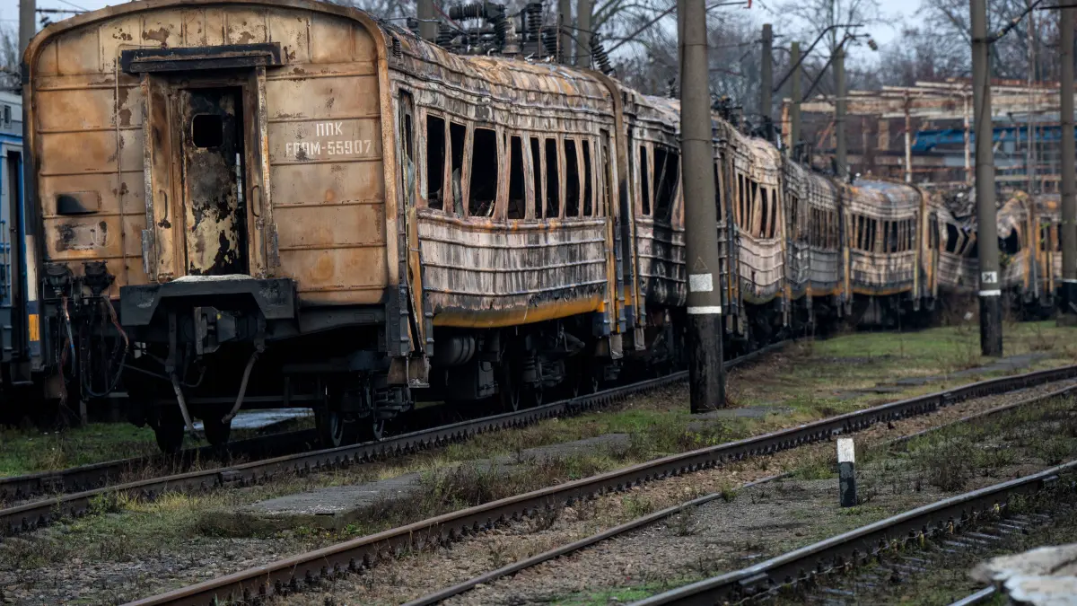 Railway station in Fastiv destroyed by Russian shelling: Train cars destroyed by Russian shelling, Fastiv, Kyiv region, Ukraine, on December 10, 2025. On the night of December 56, Russian forces launched a major air attack with missiles and drones, resulting in fires and destruction at the Fastiv railway station and the motor-car depot Photo by Danylo Antoniuk/Ukrinform Railway station in Fastiv destroyed by Russian shelling PUBLICATIONxNOTxINxRUSxBLR Copyright: xDanyloxAntoniukx