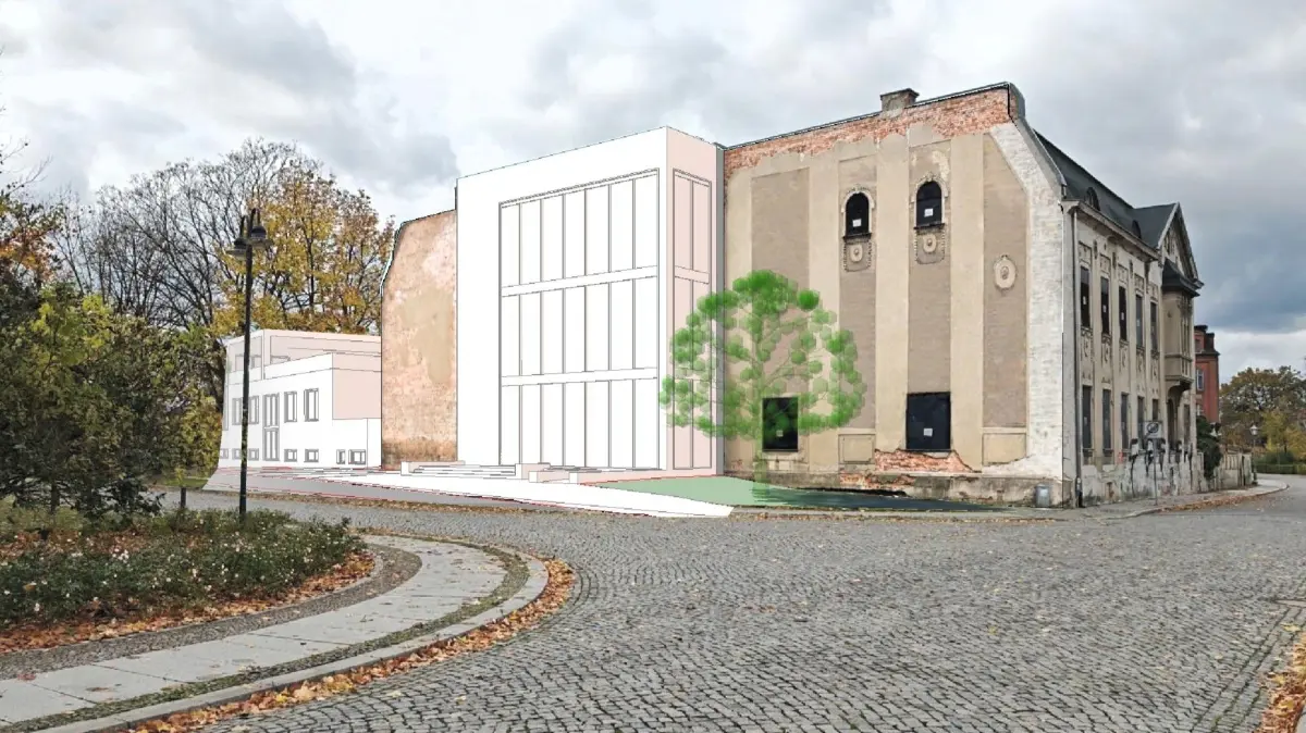 Ansicht Ost Entwurf Mehrgenerationenhaus Alte Poststraße 63 Guben mit Kita in der Villa Lehmann